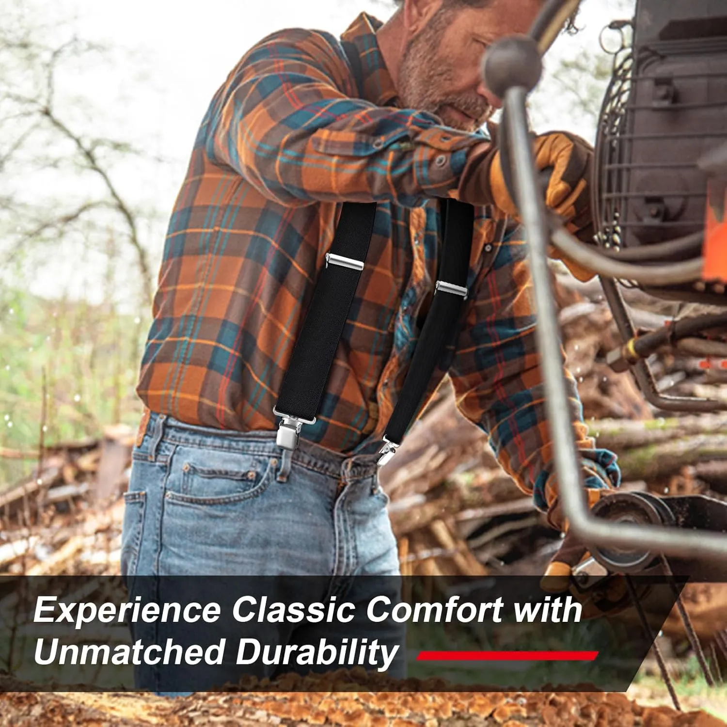 Ultrashang CLASSIC Mens Heavy-Duty Suspender: 2-Inch Wide, Sturdy Clips, X-Back, Adjustable Elastic Work Suspenders