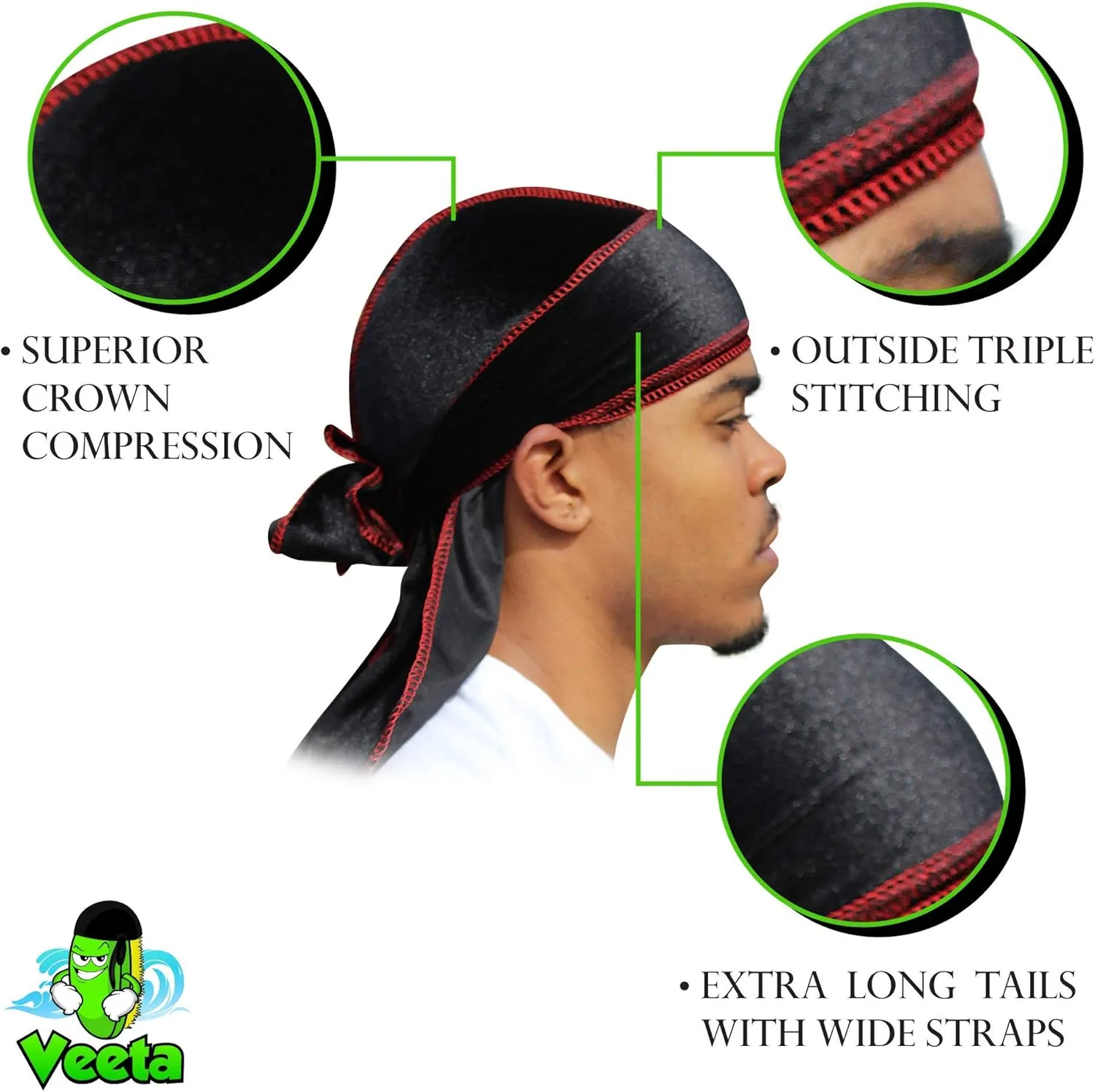 Veeta Superior Velvet Durag - Soft Velvet Durags for Men & Women, Long Double Wide Straps, Silky Durag Liner, Triple Stitched