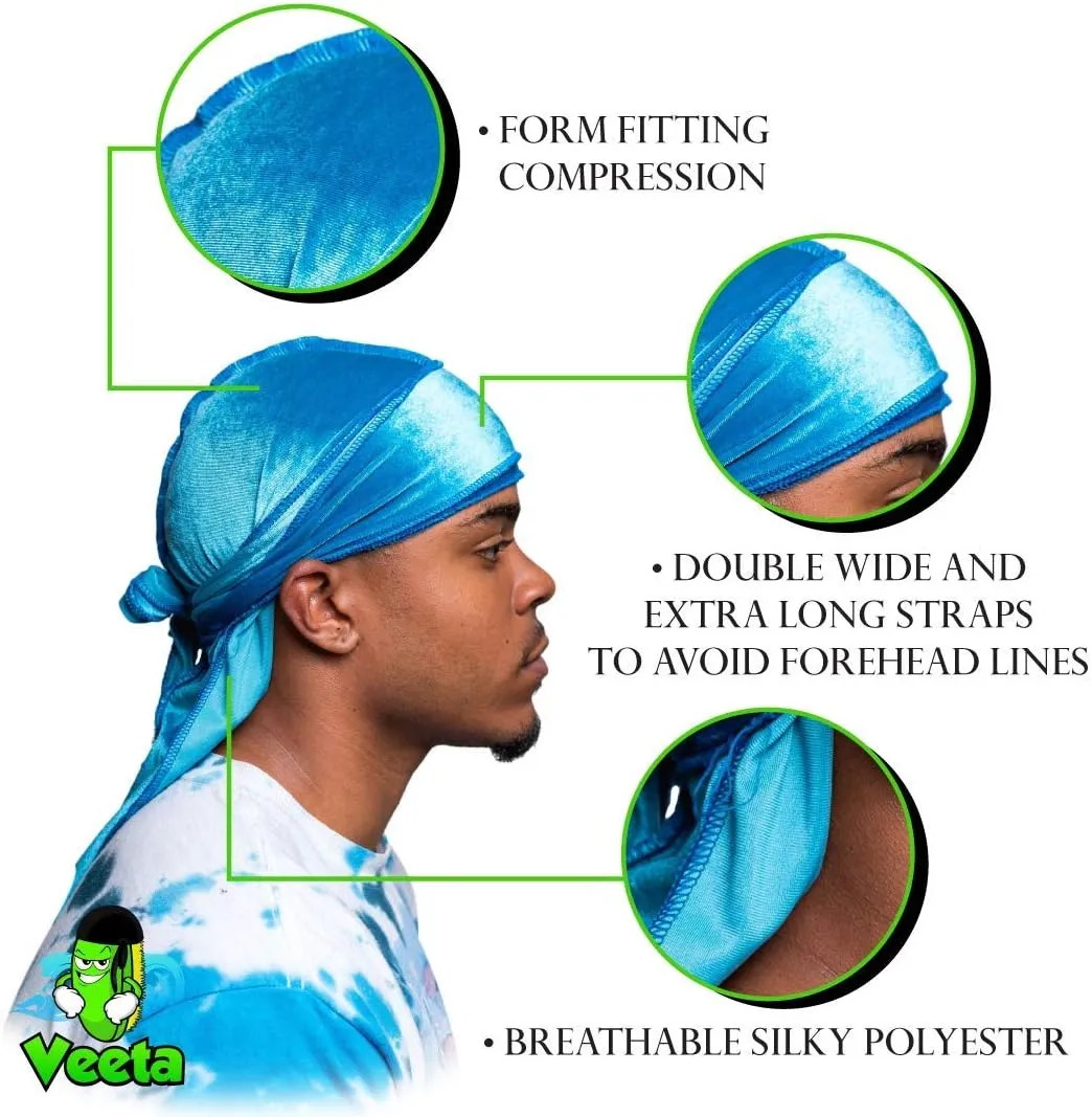 Veeta Superior Velvet Durag - Soft Velvet Durags for Men & Women, Long Double Wide Straps, Silky Durag Liner, Triple Stitched