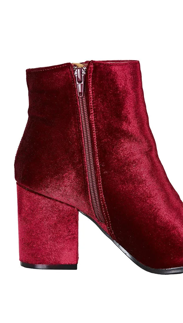 Velour Ankle Booties Red