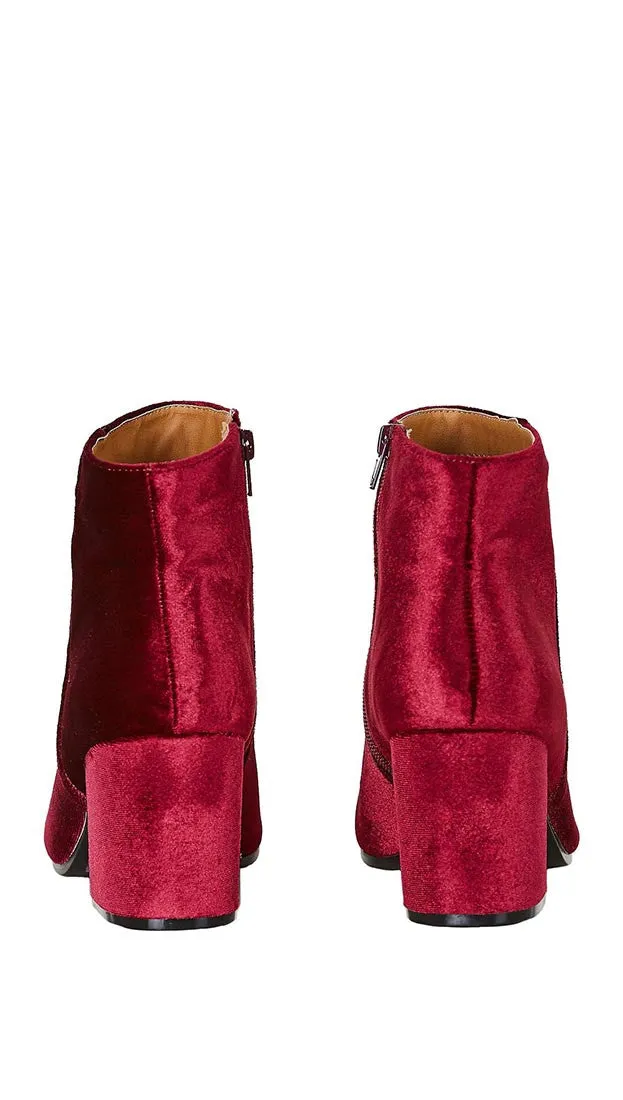 Velour Ankle Booties Red