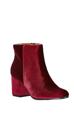 Velour Ankle Booties Red