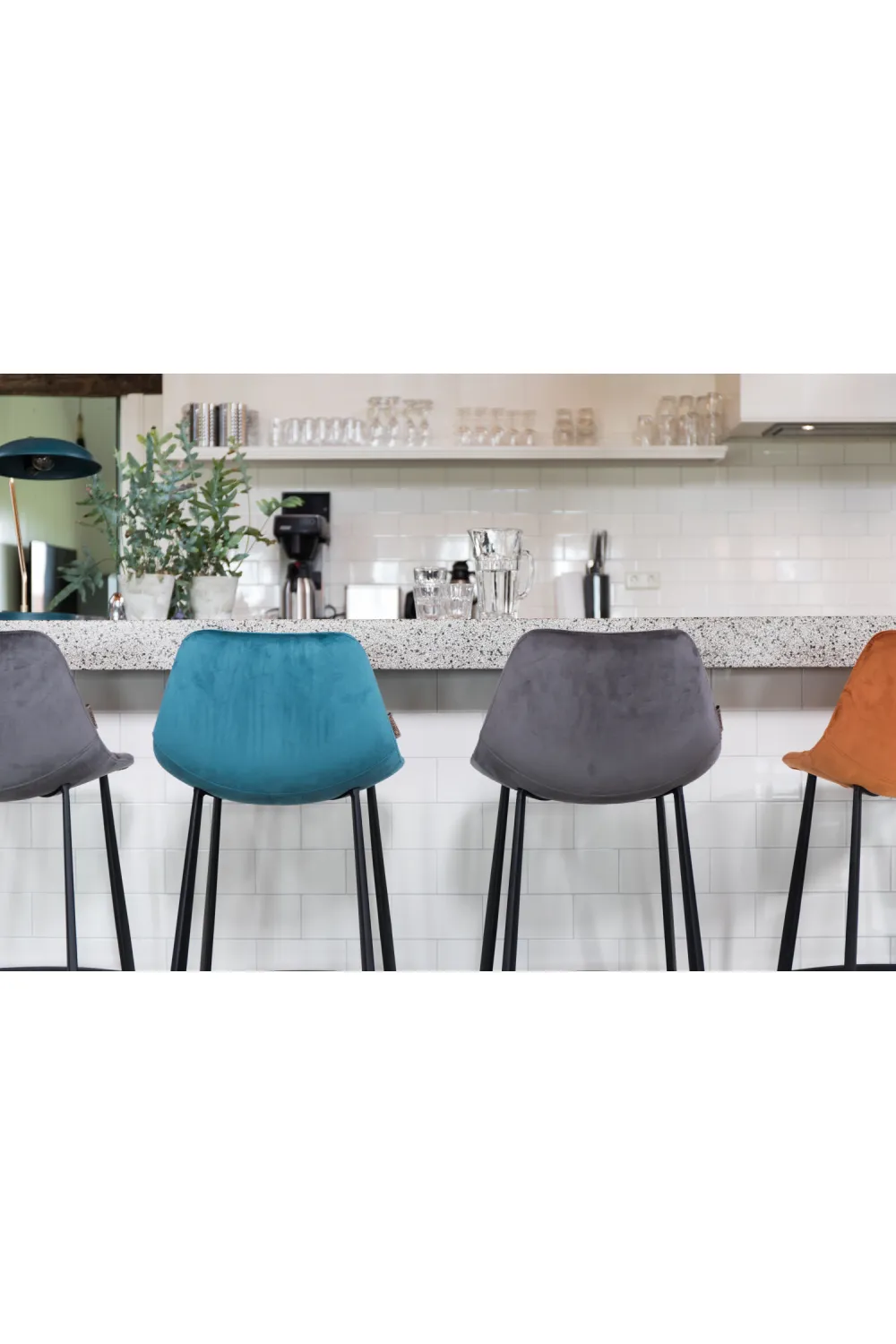 Velvet Upholstered Counter Stools (2) | Dutchbone Franky