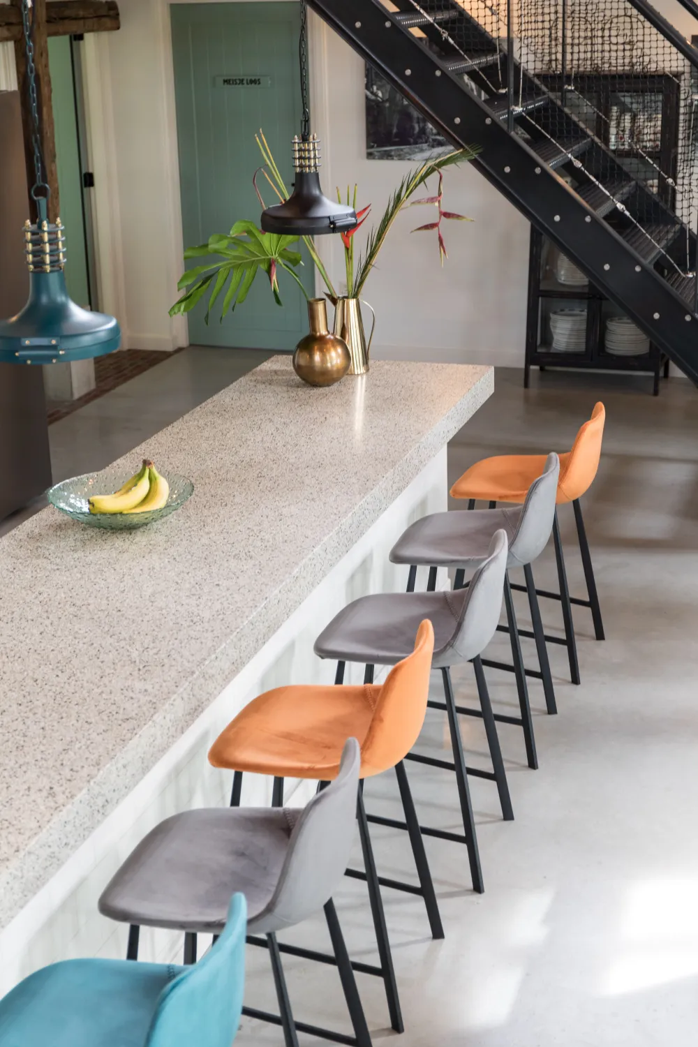 Velvet Upholstered Counter Stools (2) | Dutchbone Franky