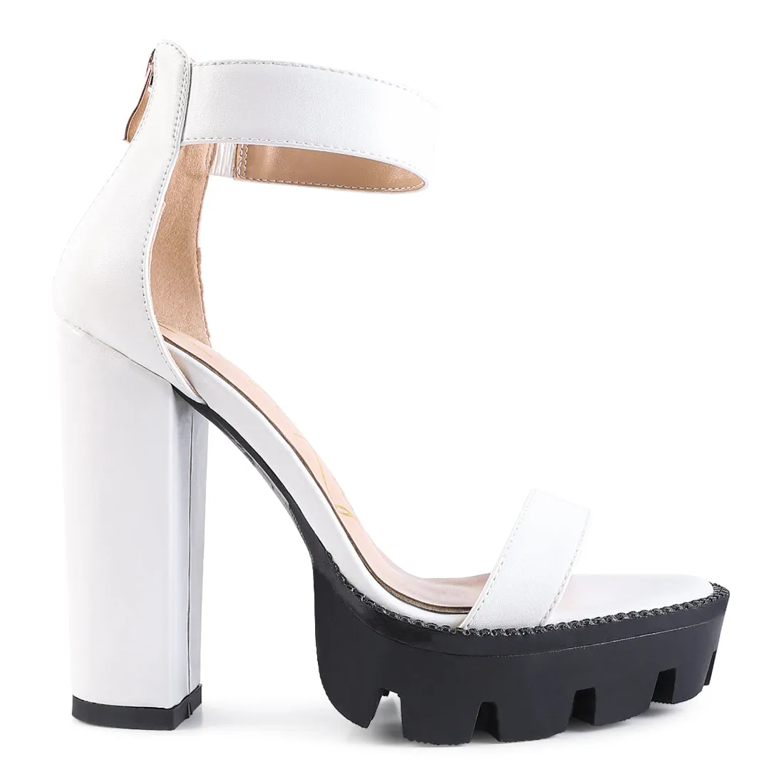 White High Heeled Block Sandal