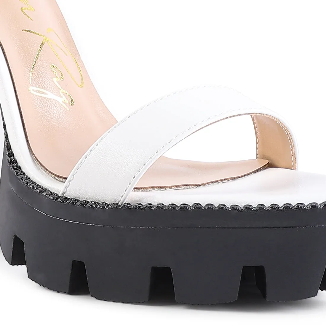 White High Heeled Block Sandal