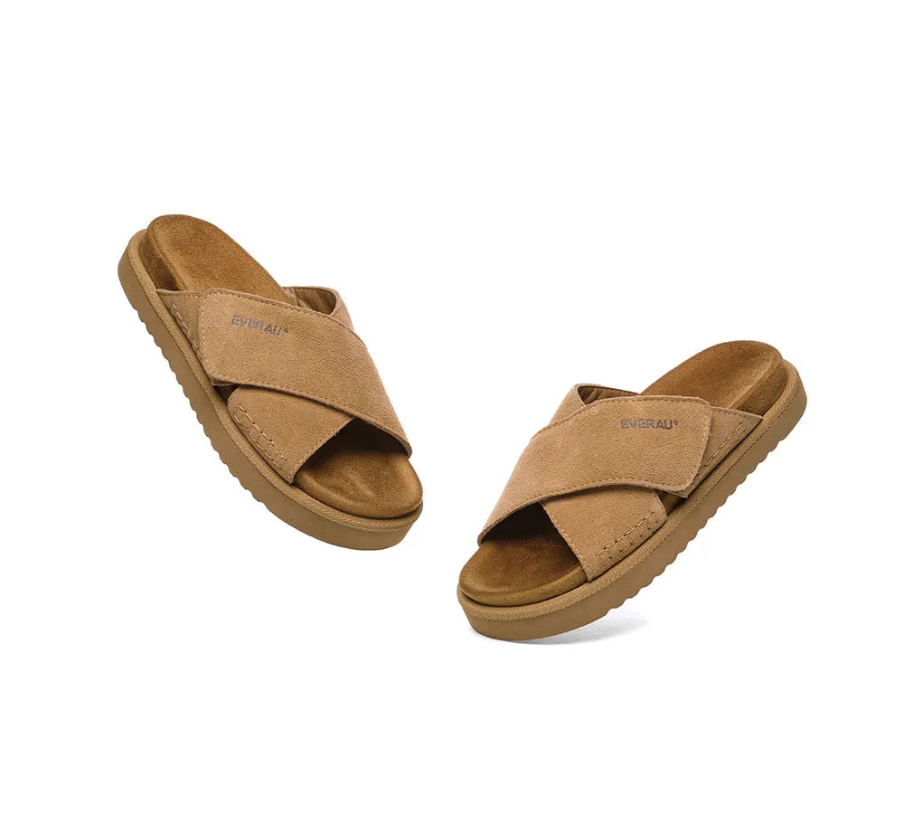 Women Sandals Suede Adjustable Crossover Slip-on Summer Slides Lilac